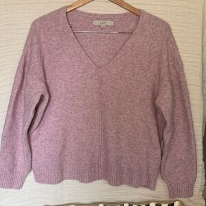 LOFT Lavender V-Neck Sweater with Ribbed Trim